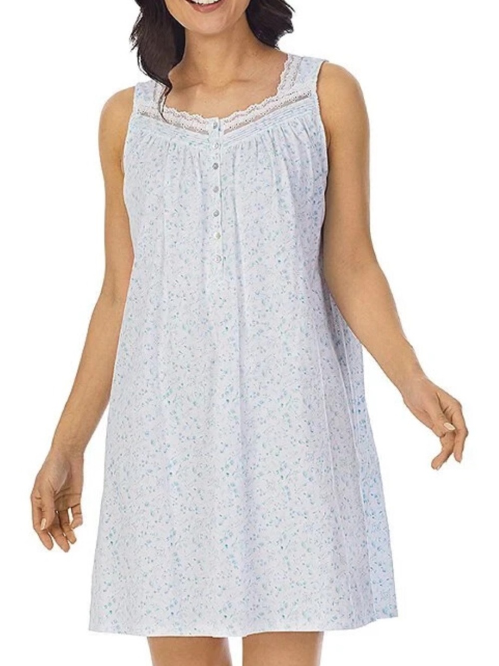 Eileen West sleeveless nightgown 100% cotton jersey knit floral print lace Trim